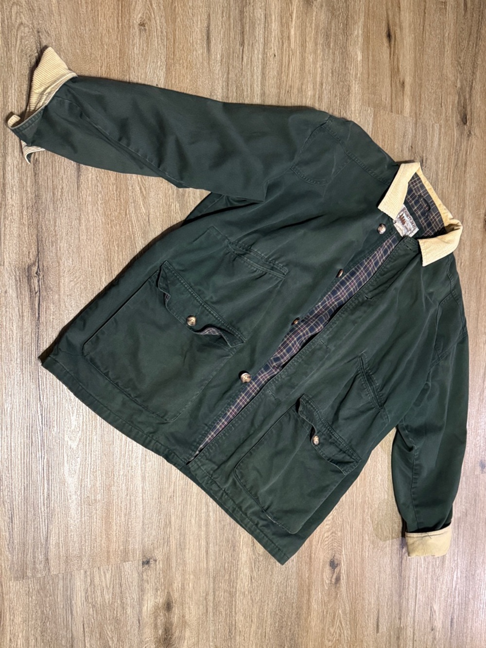 Vintage County Seat Green Field Barn Jacket w Tan Corduroy Collar Flannel Lined